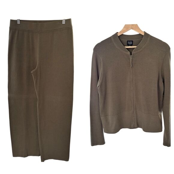 Eileen Fisher Petite Two Piece Cotton Warm Up Suit Fill Zip Jacket PL/Pants PS - Picture 1 of 16